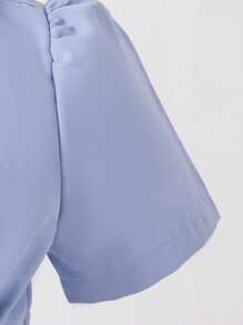 Vestido nuevo de verano de moda para niña joven con cuello de solapa abotonado, mangas abullonadas, pliegues en la cintura y boina dulce, adecuado para vacaciones en la playa y el transporte diario