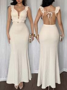 Calvaya Elegante, getailleerde, met strass-steentjes versierde, uitgeholde sexy damesjurk, effen kleur, geschikt voor vakantie, muziekfestival, strand, gestructureerde stof