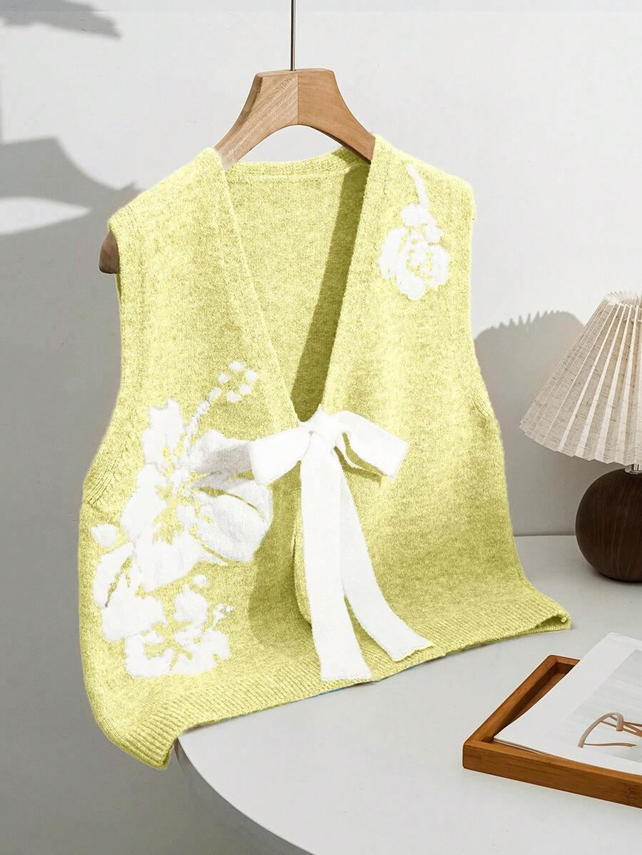 SHEIN Unity Autumn/Winter Bowknot Strap Floral Cute Versatile Women Vest Waistcoat