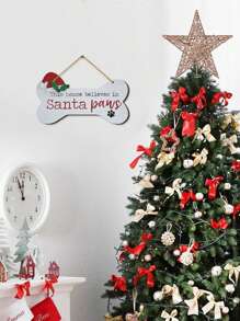1pc Funny Dog Bone Shaped Wood Christmas Door Sign Decor This House Believes In Santa Paws Wall Hanging Plaque Sign For Winter Holiday Home Christmas Party Decor,Christmas