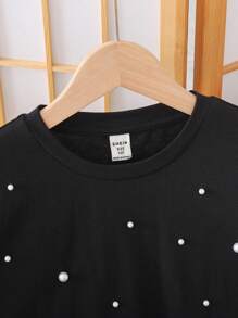 SHEIN Meisjes Casual Minimalist Comfortabel Computer Geborduurd Ronde Hals Losse Korte Mouw T-shirt