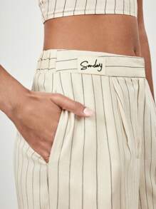 Maija 2025 春夏新款休闲时尚休闲舒适女士条纹裤 - 米色 - 查看 4