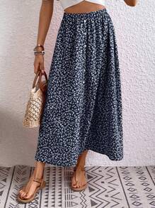 Breezaya Ditsy Floral Long Skirt, Casual Holiday Style