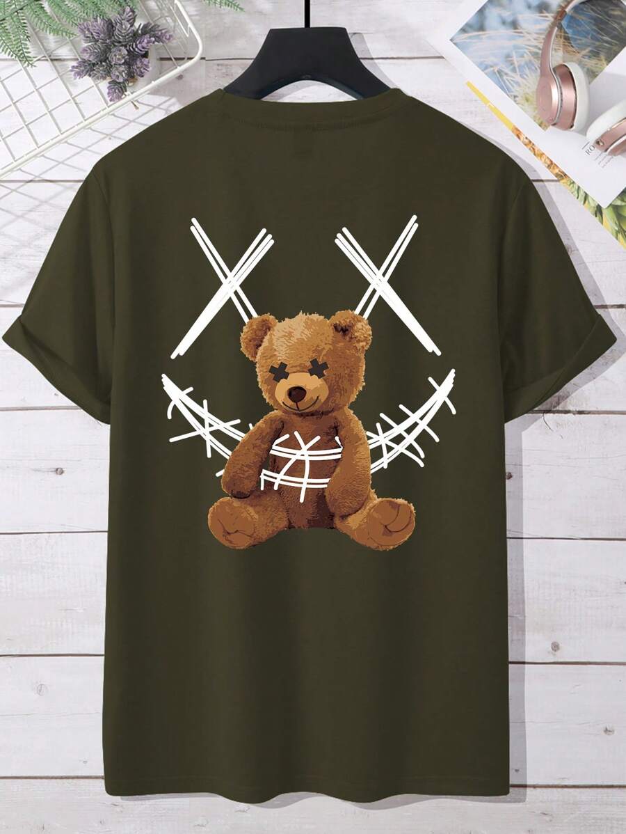 Manfinity Homme Áo thun nam cổ tròn tay ngắn in hình gấu hoạt hình thường ngày Áo thun nam có họa tiết Áo thun nam có họa tiết Áo thun nam có họa tiết Áo thun nam có họa tiết - xanh quân đội - Xem 1