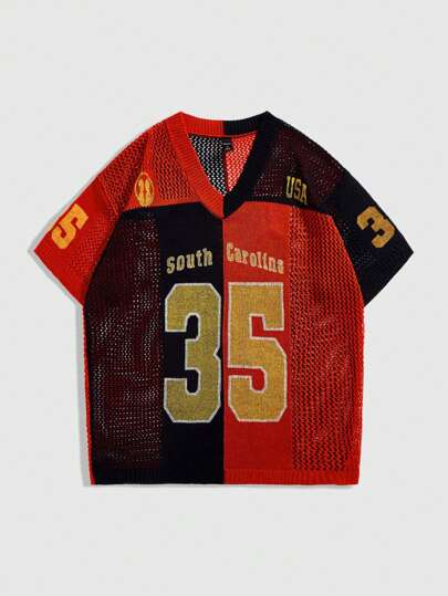 Prep Men's Y2K Basketball Jersey Short Sleeve Knit Top, Suitable For Streetwear & Casual Wear, Spring/Summer