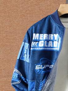 SHEIN Chaqueta térmica de ajuste amplio con estampado de letras para niños - Azul - Ver 5
