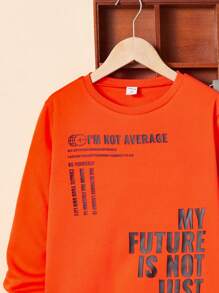 SHEIN 2pcs/Set Tween Boys Casual Letter Print Graphic Crew Neck Sweatshirt And Solid Color Fleece Lined Jogger Pants Set, Thickened