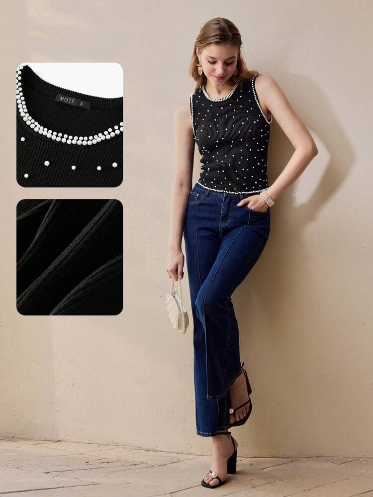 FAUX PEARL BEADED KNIT SWEATER VEST