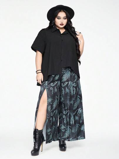 Goth Chemise en lin ample casual avec ourlet asymétrique