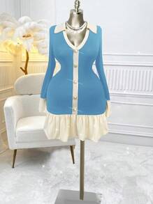 Celure Vestido de diseño de empalme de color contrastante talla grande para mujeres