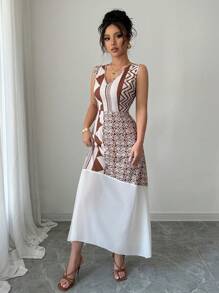 Calvaya Vestido sin mangas elegante con estampado y empalmado para mujeres