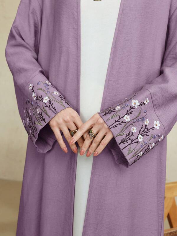 Al Najma Women's Floral Patchwork Long Sleeve Abaya Kimono, Modest Robe