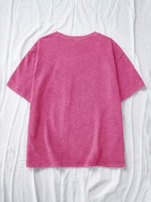 Comfortcana Día de San Valentín, camiseta de manga corta de corte holgado tejida con efecto vintage desgastado y lavado ácido, talla grande