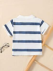 Young Boys Toddler Casual Daily Striped Polo Shirt Short Sleeve Top, Suitable For Spring/Summer Casual Outings, School, Vacation, Comfortable And Versatile
