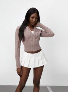 SHEIN Unity 1 件女式连帽前拉链开衫，粉色休闲、运动、百搭纯色长袖连帽针织毛衣，适合秋冬季