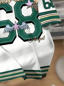 SHEIN Leap Crew 青少年男孩休闲简约数字 68 印花短袖圆领 T 恤，适合夏季 - 白色 - 查看 5