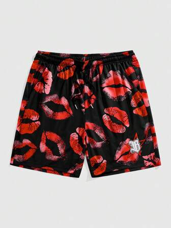Street Life Pantalones cortos de malla transpirables con estampado de tema de amantes del Día de San Valentín para hombre, para primavera/verano