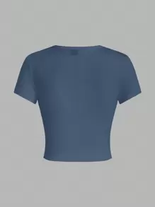 SHEIN EZwear Conjunto de 4 camisetas de mujer de manga corta, cuello redondo, ajuste ceñido, apropiadas para el verano - Multicolor - Ver 2