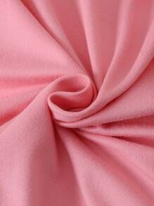 2 件套青少年女孩简约时尚新款纯色圆领短袖上衣和碎花裤套装，舒适休闲睡衣 - 粉色 - 查看 3