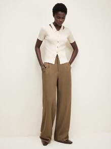 BizChic 卡其色阔腿休闲/办公室女士裤，长款女士长裤，春/夏 - 卡其色 - 查看 2