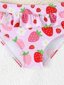 Baby Girls' Two Pieces Floral Print & Solid Color Skirt Bikini With Hood, Cute Baby Girl Swimming, Baby Girl Beachwear - Baby Pink - View 5