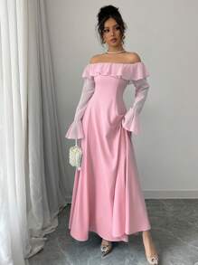 Elenzga 女士时尚新款露肩长裙 - 粉色 - 查看 5
