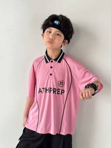 Tween Boy Korea Fashion Style Short Sleeve Polo Shirt And Shorts Set, Summer - Dusty Pink - View 7