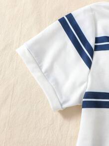 Young Boys Toddler Casual Daily Striped Polo Shirt Short Sleeve Top, Suitable For Spring/Summer Casual Outings, School, Vacation, Comfortable And Versatile