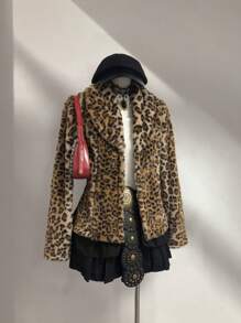 Elamini Áo khoác cardigan cổ ve áo họa tiết da báo mới cho nữ, cổ điển - Nhiều màu - Xem 3