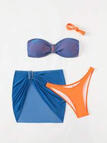 Swim SXY 3 pièces Tenues d'été pour femmes à la plage: débardeur avec boucle carrée amovible, mini-jupe en maille, ensemble de bikini sexy - Multicolore - Voir 2