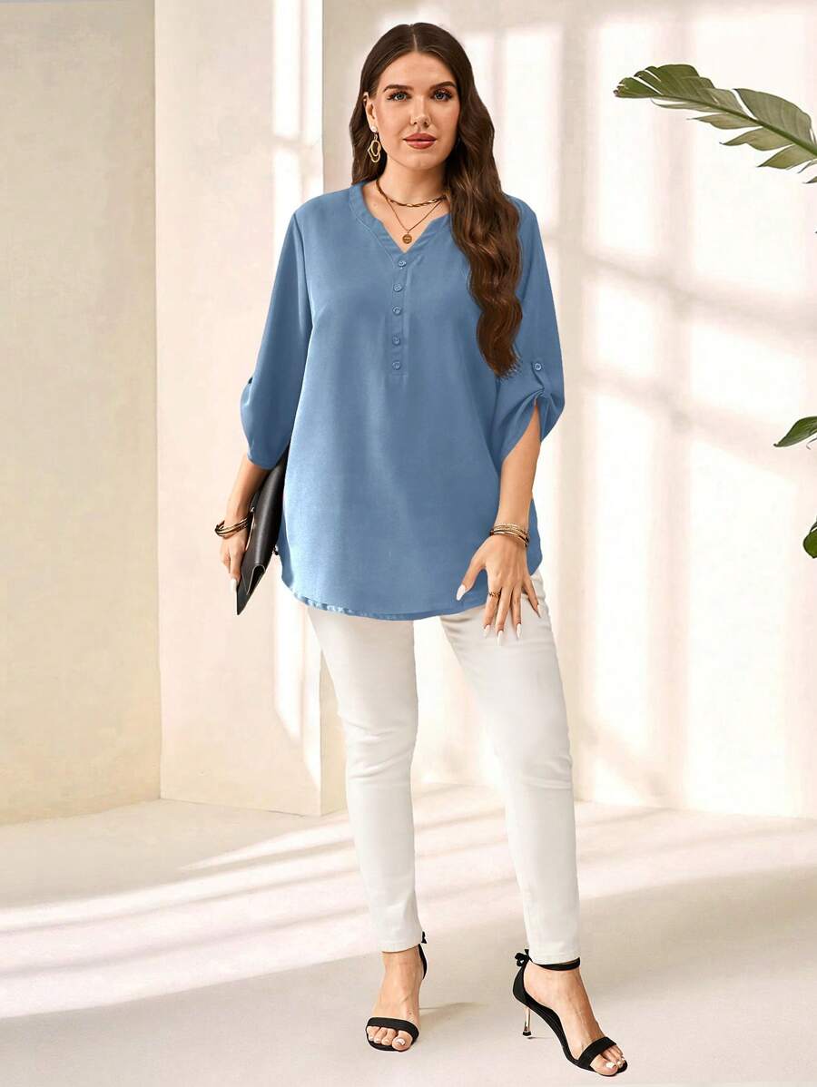 Rosumi Blusa con mangas 3/4 de tallas grandes en morado y rojo, para principios de primavera - Azul - Ver 1