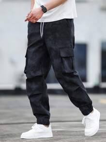 Manfinity Homme Plus Size Men's Casual Drawstring Waist Cargo Pants - Multicolor - View 4