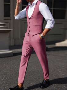 Manfinity Mode Heren forensen Colorblock Patchwork Vest & Broek Pak Set Bruiloftsoutfit voor mannen Heren nette outfits Heren formele outfit Heren elegante outfit Heren feestoutfit