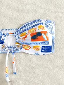 Swim Mod 2025 女式夏季海滩水果印花抹胸比基尼上衣