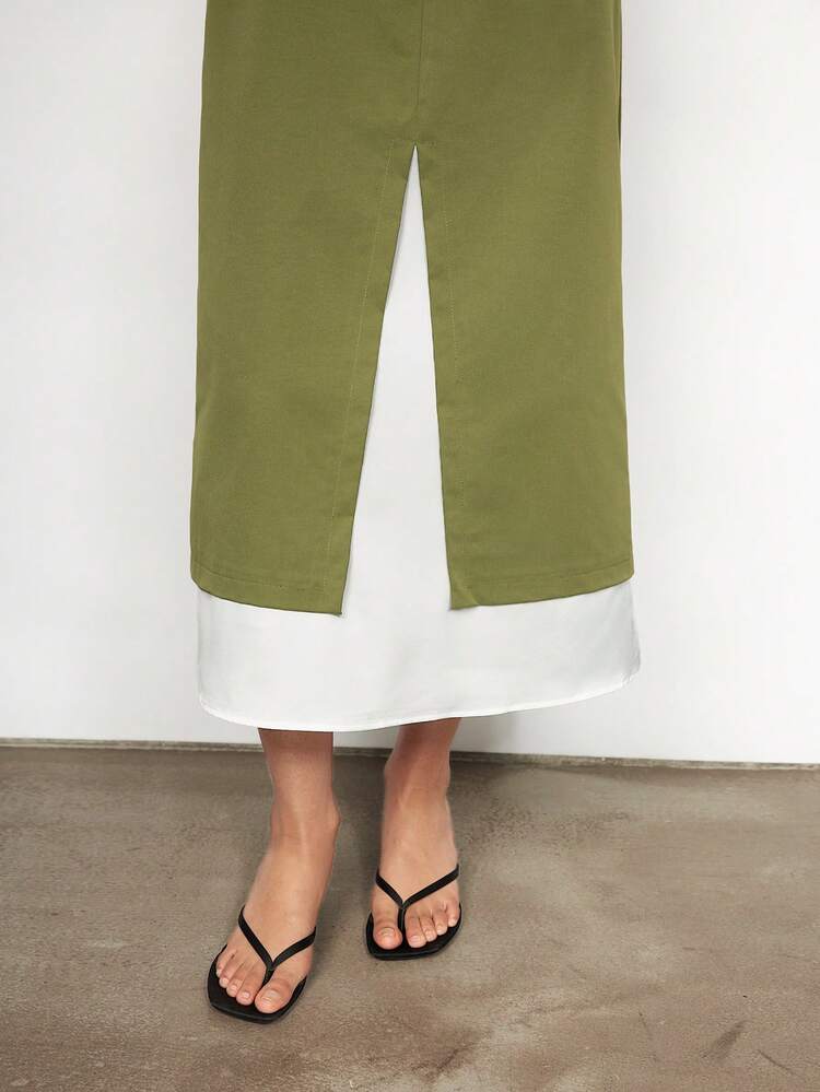 SHEIN Maija Women's Color Block Patchwork 2 In 1 Skirt