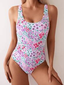 SHEIN Swim Springbreak Women Holiday Beach Ditsy Floral One-Piece Swimsuit For Summer Beach Vacation