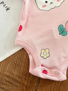 SHEIN LMoss Kids 4件套新生女宝宝夏季可爱兔子碎花针织连体衣 - 彩色 - 查看 6