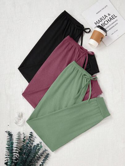 3pcs/Set Women Casual Elastic Waist Cozy Pants, 3 Color Combo, Fall Winter Clothes
