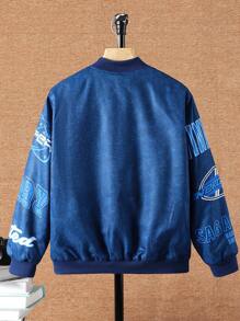 SHEIN Chaqueta térmica de ajuste amplio con estampado de letras para niños - Azul - Ver 2