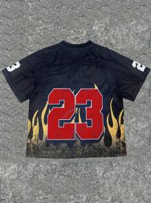 Manfinity Dauomo Flame Digital Print Hollow Short Sleeve Casual T-Shirt For Men, Summer