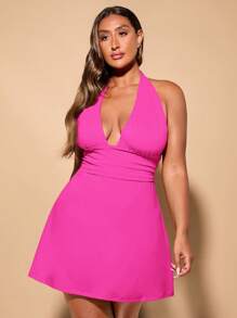 SHEIN BAE Vestido rojo de uso diario para mujer de talla grande con tirantes expuestos en la espalda