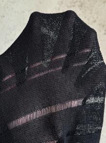 BamGleam Women Crew Neck Sleeveless Hollow Out Slant Hem Knit Top - Black - View 3