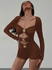 Aloruh New Retro Chic Metal Decor Tight Design Romper