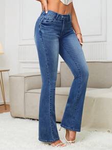 SHEIN Tall 休闲简约牛仔裤，适合夏季 - 中等水洗藍 - 查看 5