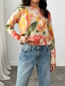 EURMUSE Strickpullover Damen – Bunter Sweater Mit Großem Blumenmuster, Cozy Knitwear #RomantischeOutfits #BrunchBereit #NeueHerbstmode,Jumper,Cream Jumper,Jumpers For Women,Jumpers,Black Jumper,Womens Jumper,White Jumper,Women's Jumper,Women's Jumpers,Winter Clothes - White - View 1