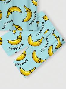 Quần short ngắn tay cổ tròn in hình quả chuối hoạt hình cho bé trai, giản dị, tối giản, vừa vặn, phù hợp mặc ở nhà, thích hợp cho mùa xuân/hè - Nhiều màu - Xem 3