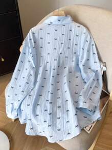 INAWLY New Fashion Bowknot Casual Long Sleeve Women Blouse With Sun Protection - Blue - View 2