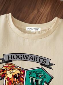 HARRY POTTER X SHEIN Tween Boy Letter & Animal Graphic Print Round Neck Short Sleeve T-Shirt