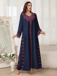 Al Najma Women's Simple Arabic Style Dress, Fashionable Summer Wear,Modest - Navy Blue - View 3