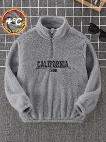 Tween Boy Letter Print Long Sleeve Half-Zip Casual Hoodie Sweatshirt